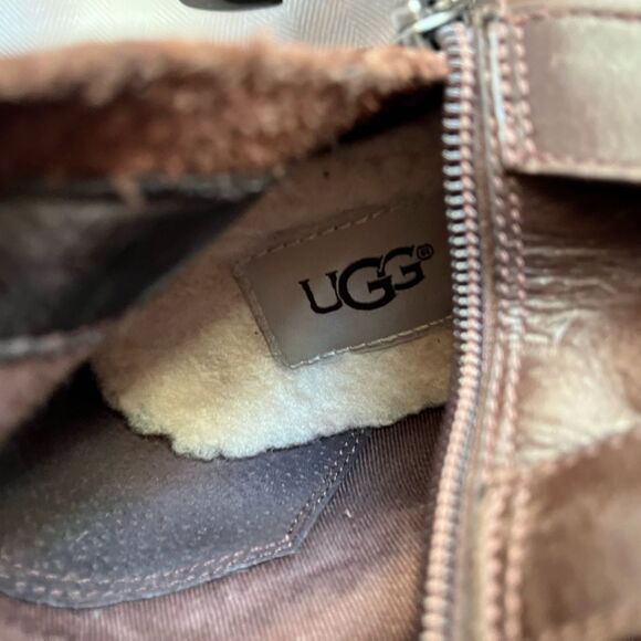 UGG Lana Brown Leather & Shearling Biker Boot, knee high, zipper & buckle size 7 - Picture 12 of 13